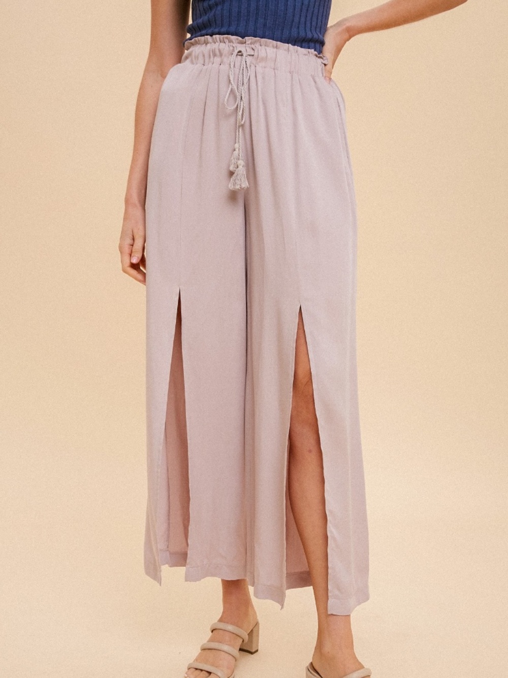 NWOT Lavender Ruffle Front Slit Pants